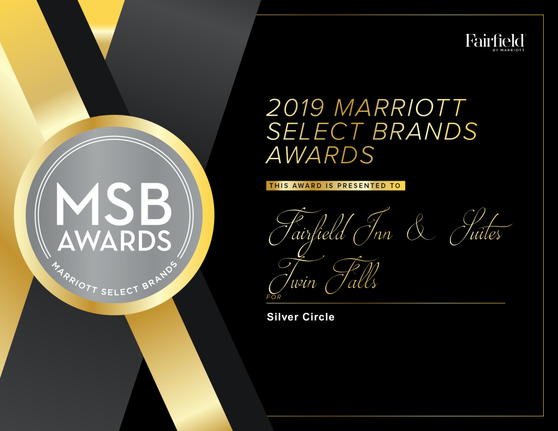 Fairfield Inn & Suites in Twin Falls, Idaho was awarded the 2019 Silver Brand Award by Marriott for being ranked in the top 20% for Overall GSS Score – Intent to Recommend (January – December 31, 2019).

 

The Fairfield Inn & Suites in Twin Falls also won other awards such as:

… Continue Reading..